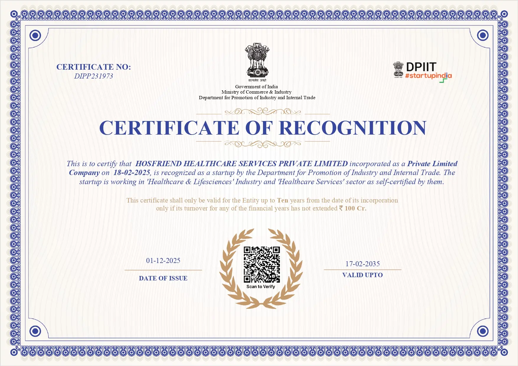 Startup India Recognition